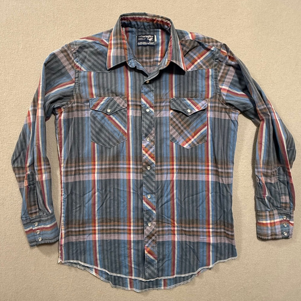 Vintage Wrangler Pearl Snap Cowboy Cut Regular‎ Fit Striped Cotton Shirt 16x34